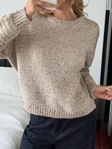 DAZY Oversized Colorful Sequin Painting Effect Sweater For Women - Apricot - View 1