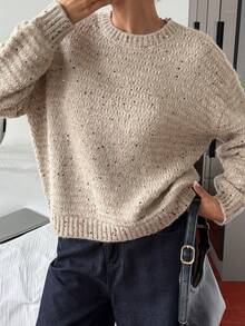 DAZY Oversized Colorful Sequin Painting Effect Sweater For Women - Apricot - View 3