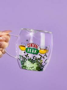 FRIENDS X SHEIN 1 件 8.8 盎司/260 毫升卡通图案高硼硅双层玻璃咖啡杯耐冷耐热适用于牛奶、果汁、咖啡、苏打水等友谊 - 無色 - 查看 2