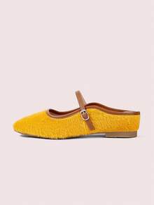 CUCCOO DOLLMOD Sepatu Flat Wanita Model Mule yang Manis, Imut, Berongga, dan Halus dengan Hiasan Pita. - Kuning - View 6