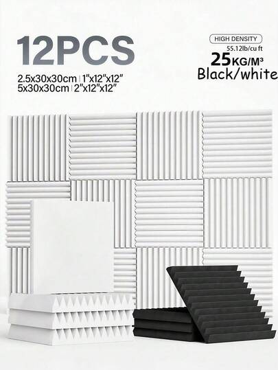 MODX [12-Piece] Wedge-Shaped Acoustic Foam For Sound Insulation And Noise Reduction-12x12/12x2 Inch Polyester Sound-Absorbing Ceramic Tile Acoustic Treatment Foam-Sound Insulation Board Is Suitable For Recording Studio, Music Room, Game Space, Podcast, Noise-Reducing Sound-Absorbing Materials, Sound-Absorbing Pads And Acoustic Treatment Wall Stickers.