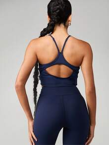 Missguided x Playboy Open Back Sports Bra With Contrast Piping And Logo Detail For Active Lifestyle - Blue - View 2