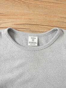 SHEIN 2件套少女休闲柔软保暖圆领长袖上衣和打底裤睡衣套装，浅灰色 - 淺灰色 - 查看 4