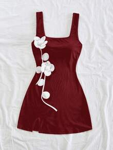 Soleia Đầm ôm sát cơ thể in hoa hở eo cỡ lớn dành cho nữ, dáng ôm tôn dáng, có viền xẻ, thích hợp mặc khi dự tiệc, dạo phố, đi nghỉ, lễ hội âm nhạc, đi biển, trà chiều, mùa hè - Đỏ và trắng - Xem 4