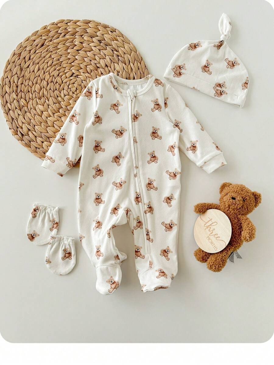 SHEIN Newborn Baby Girl Cute Knitted Cartoon Pattern Gift Set, Autumn/Winter