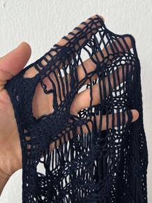 Whyspr Áo len chui đầu mỏng họa tiết mạng nhện phong cách Punk cổ điển đa năng - Màu xanh hải quân - Xem 7