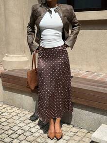 SHEIN EZwear Plus Size Casual & Commute Polka Dot Print Skirt