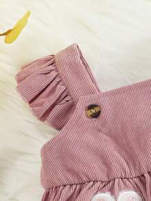 SHEIN 女嬰卡通圖案荷葉邊燈芯絨連衣裙