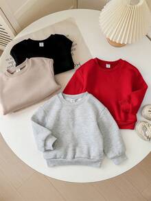 SHEIN 4pcs/Set Babygirl Cute Solid Color Thermal Lined Long Sleeve Sweatshirt, Autumn/Winter - Multicolor - View 5