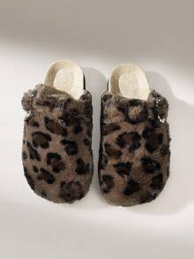 Solecia Dép lê nữ, giày mules đế bằng, mũi kín, giày lười, lót lông mềm mại, thích hợp cho mùa thu/đông - màu nâu - Xem 2