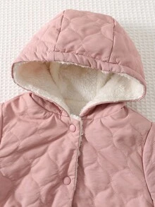 Cozy Pixies Baby Girl Thermal Lined Hooded Long Sleeve Thick Jacket, Comfortable & Versatile, Pink Coat, Winter Coat, Quilted Jacket, Thermal, Thickened, Fall And Winter Clothes
