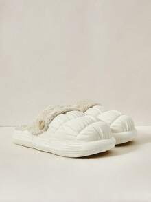 Cuccoo 女性時尚舒適的家居暖和毛茸茸白色拖鞋，度假鞋夏季促銷