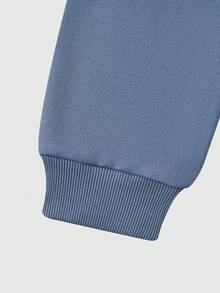 SHEIN Explorewe 2 件套青少年女童运动色块数字印花长袖针织运动衫和侧袋工装裤套装，酷女孩日常装 - 藍色 - 查看 6