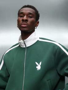 PLAYBOY X SUMWON Crop Fit Funnel Neck Track Jacket With Contrast Stripes And Logo Detail Zip Up Outerwear - Green - View 5