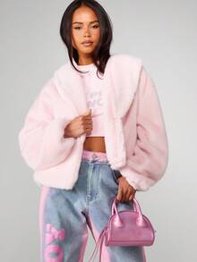 Missguided x Playboy 超大号短款人造皮草大衣，冬季街头时尚单品 - 淺粉色 - 查看 6