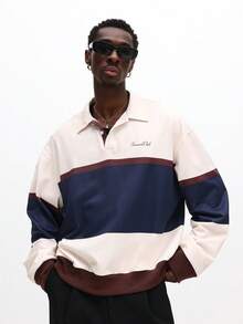 SUMWON Long Sleeve Striped Polo Shirt With Ribbed Cuffs And Hem Casual Colorblock Design Plain - Multicolor - View 3