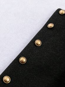 Franclia 时尚法式优雅短款棕色圆领长袖女士大衣，秋冬 - 黑色 - 查看 4