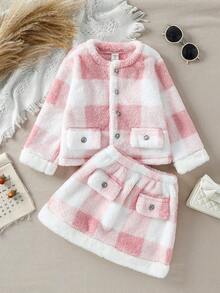 Souflis Souflis Bộ áo khoác kẻ sọc hồng và chân váy mini bồng bềnh cho bé gái, thích hợp mặc hàng ngày và dự tiệc - Hồng - Xem 1