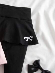 2件套可爱休闲百搭纯色针织蝴蝶结松紧腰裤 - 彩色 - 查看 6