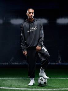 Captain Tsubasa X SHEIN Men's Casual Sports Anime Football Figure Letter Graphic Dropped Shoulder Loose Drawstring Hoodie And Sweatpants Set, Spring/Autumn - Dark Grey - View 2