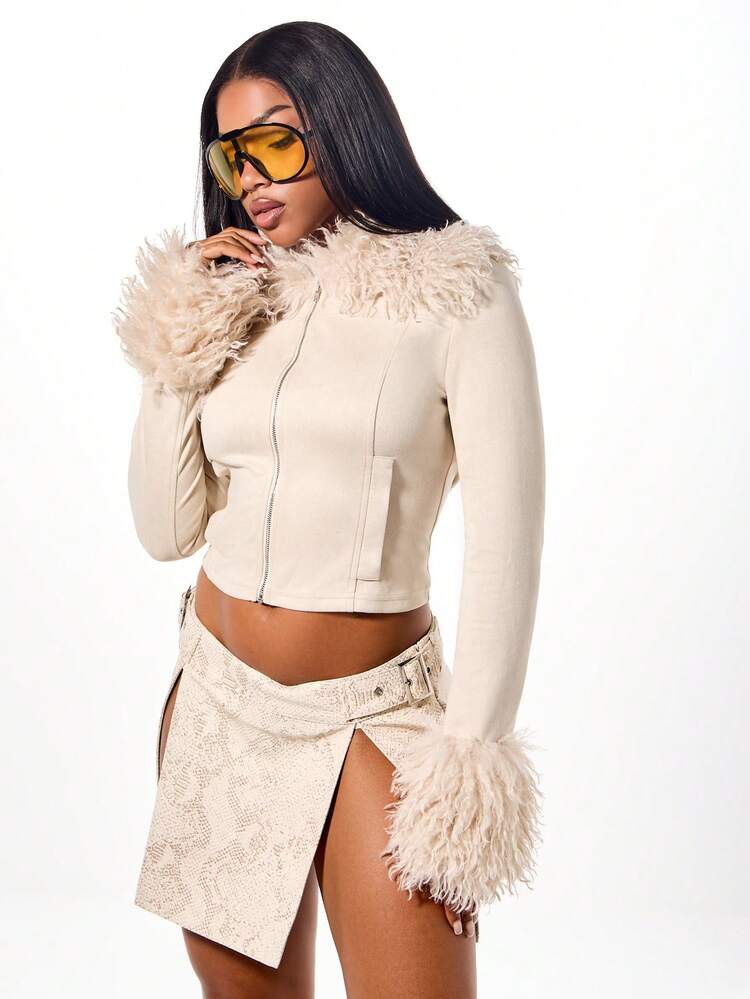 SUMWON WOMEN Cropped Jacket With Fur Trim
