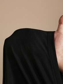 JIAN LASALA 黑色褶裥主教长袖V领优雅中长连衣裙，女士秋冬奢华时尚服饰系列，适合婚礼宾客穿着。 - 黑色 - 查看 8