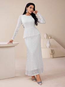 Modelyn Elegant Lace Ruffle Hem Women's Arabic Style Dress - White - View 5