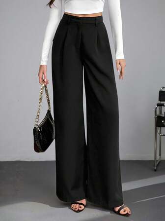 SHEIN Tall 休闲百搭纯色高腰阔腿裤，显高休闲秋冬款
