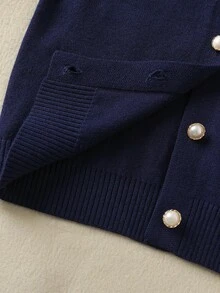 年轻女孩的海军蓝开衫 - 甜美厚重 3D 手工大蝴蝶结装饰，宽松百搭优雅针织长袖毛衣，柔软可爱时尚的女孩外套，适合日常穿着、外出和旅行，非常适合秋冬季 - 藏蓝色 - 查看 7