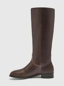 CUCCOO BIZCHIC 棕色方头粗跟通勤风格拉链中筒靴，时尚百搭女士秋冬款 - 棕色 - 查看 9