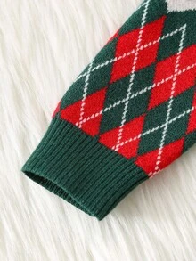 SHEIN 4 件圣诞格子绿色毛衣，男女通用婴儿冬季服装，家庭装妈妈和我 - 彩色 - 查看 7