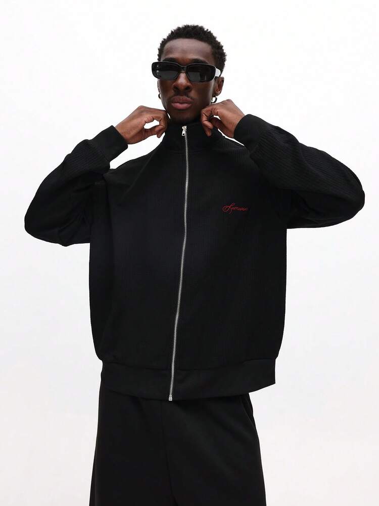 Funnel Neck Textured Zip Through Jacket