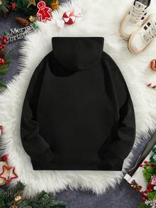 Manfinity Homme Herren Große Größen Lässig Weihnachts-Element Grafik Muster Schwarz Kapuzen-Sweatshirt für Paar, Herbst/Winter, Langarm-Oberteil - Schwarz - Übersicht 4