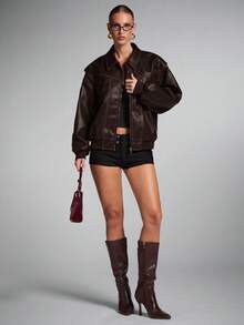 SHEIN BAE Women's Fashionable Brown Jacket For Commuting, Autumn,Fall,Fall Clothes For Women - Coffee Brown - View 7
