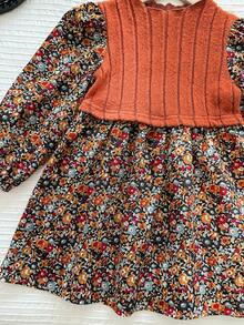 SHEIN Babygirl 优雅卡其色碎花长袖连衣裙 - 彩色 - 查看 5