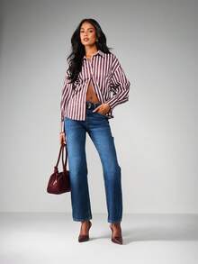 MISSGUIDED Elegant Striped Long Sleeve Collared Button Down Blouse Loose Fit Oversized Office Workwear Statement Piece Professional Business Attire Collection - Multicolor - View 4
