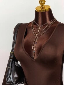 Amplova 时尚纯色露背交叉不对称性感连体裤