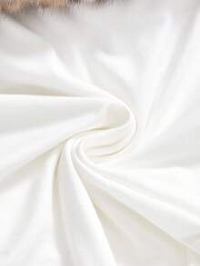 ROMWE Grunge Punk Y2K 性感豹纹毛领露肩上衣 - 米色 - 查看 4