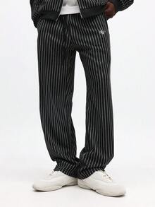 SUMWON Premium Tailored Pinstripe Co-Ord Set Bomber Jacket Track Pants Matching Athleisure Urban Streetwear Fall Winter - Black - View 4