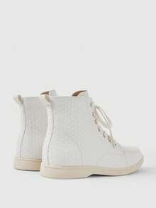 Sleekvia Women's Fashion Versatile Casual Lace-Up Ankle Boots - White - View 8
