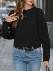 EMERY ROSE Damen Schwarze Bluse mit Puffärmeln