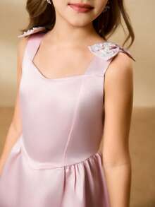 Mädchen Satin Kleid, kurzer Stil, vielseitiges Modekleid, Herbst/Winter - Pink - Übersicht 7