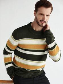 Manfinity Homme 男士休闲宽松圆领长袖套头衫，秋冬 - 彩色 - 查看 6