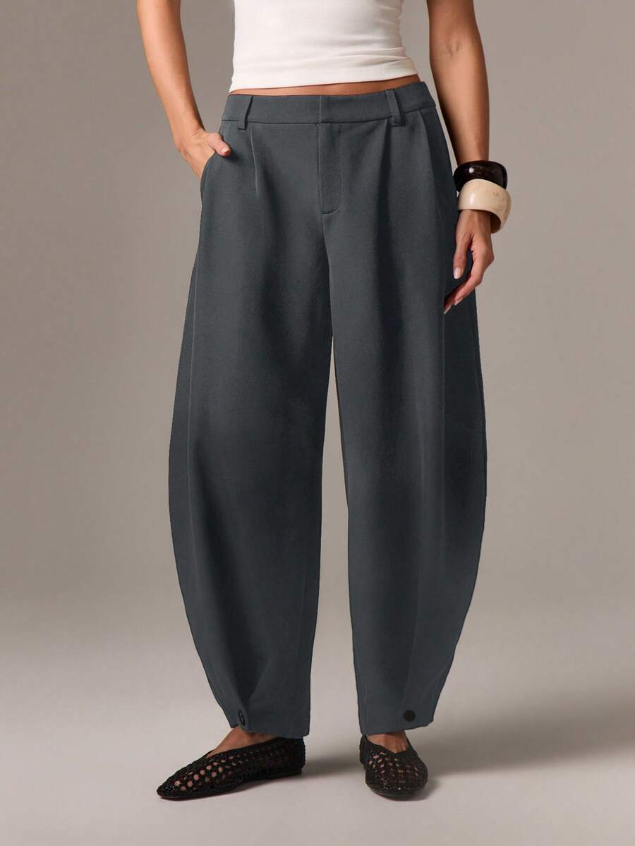 AiiRZ 筒形高腰锥形褶皱西装裤，宽松版型，适合办公室商务职业装 - 灰色 - 查看 1