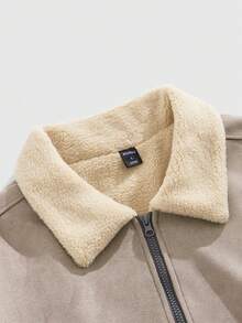 ROMWE MEN Casual Áo khoác nỉ giả da lộn có khóa kéo thường ngày dành cho nam, Thu/Đông - Xám - Xem 4