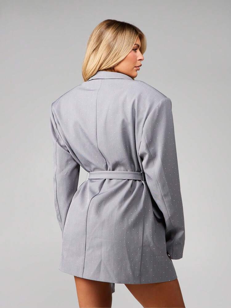 MISSGUIDED Abito blazer con cintura annodata a pois, maniche lunghe, mini abito da sera