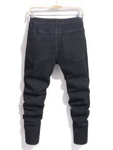 Manfinity Homme 男士修身破洞口袋休闲牛仔裤 男士破洞牛仔裤 街头潮流牛仔裤