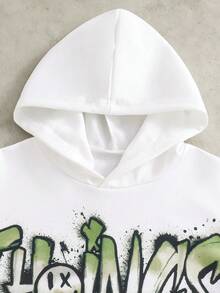 Bộ 2 món cho bé trai tuổi teen gồm áo hoodie in họa tiết và quần dài dệt kim màu xanh ô liu, chất liệu mềm mại và thoải mái, phù hợp cho mùa thu, hoạt động ngoài trời, thể thao, đi học, chụp ảnh, dã ngoại và nhiều dịp khác. Là trang phục không thể thiếu cho bé trai tuổi teen vào mùa thu, unisex. - xanh quân đội - Xem 4