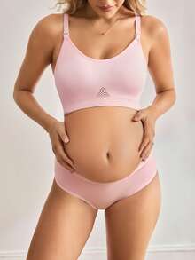 BloomMama Soutien-gorge d'allaitement sans fil, rose, sans couture, ajouré, confortable, haute élasticité, soutien-gorge de maternité - Rose pâle - Voir 3