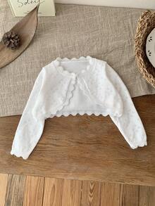 SHEIN Chaqueta de punto blanca corta y versátil de manga larga para bebé niña